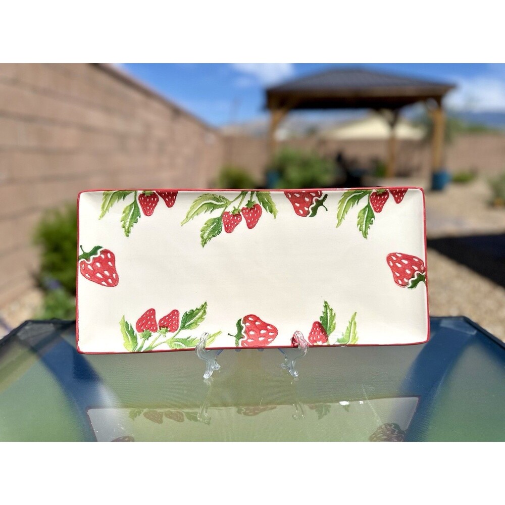 Papart Seramik Hand-Painted Serving Platter Dish Tray Strawberries Made n Turkey